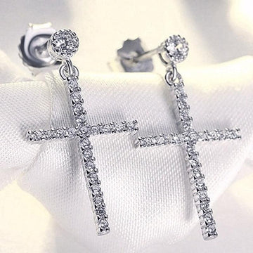 Stylish Drop Earrings with Cross Design Dazzling Tiny AAA Zirconia Crystals Luxury Exquisite Female Jewellery - The Jewellery Supermarket